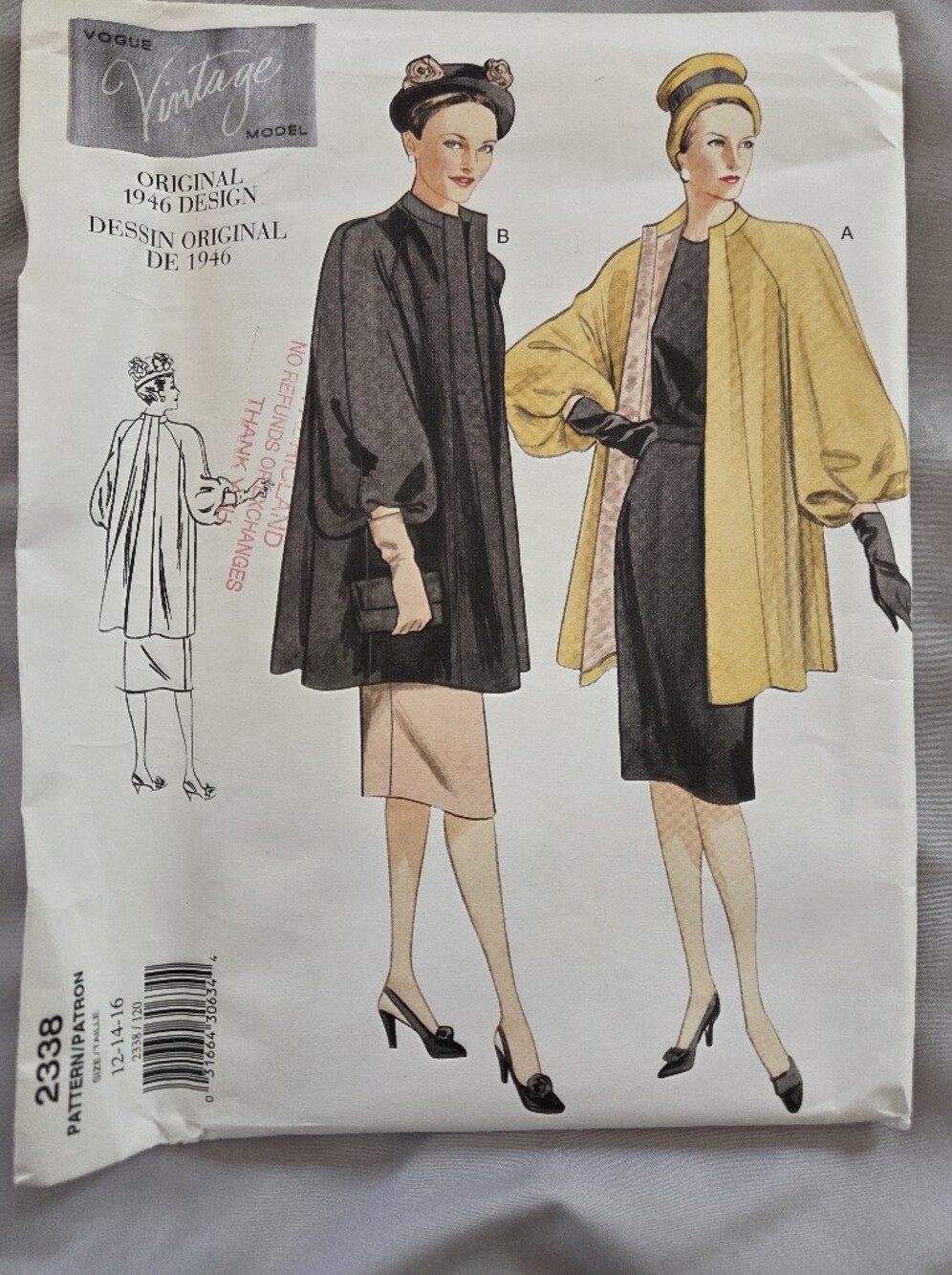 Vogue 2338 Vintage 1946 Design Coat Sewing Pattern